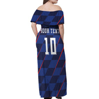 Croatia Football Custom Off Shoulder Maxi Dress Glagolitic Script Checkerboard Sporty Style Away Color