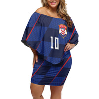 Croatia Football Custom Off Shoulder Short Dress Glagolitic Script Checkerboard Sporty Style Away Color