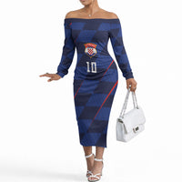 Croatia Football Custom Off The Shoulder Long Sleeve Dress Glagolitic Script Checkerboard Sporty Style Away Color