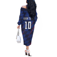 Croatia Football Custom Off The Shoulder Long Sleeve Dress Glagolitic Script Checkerboard Sporty Style Away Color