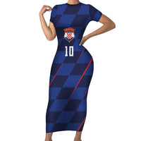 Croatia Football Custom Short Sleeve Bodycon Dress Glagolitic Script Checkerboard Sporty Style Away Color