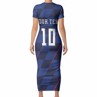 Croatia Football Custom Short Sleeve Bodycon Dress Glagolitic Script Checkerboard Sporty Style Away Color