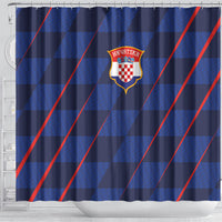Croatia Football Shower Curtain Glagolitic Script Checkerboard Sporty Style Away Color