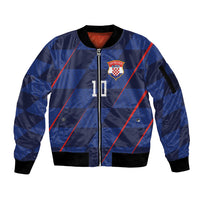 Croatia Football Custom Sleeve Zip Bomber Jacket Glagolitic Script Checkerboard Sporty Style Away Color