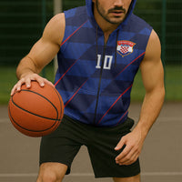 Croatia Football Custom Sleeveless Zip Hoodie Glagolitic Script Checkerboard Sporty Style Away Color