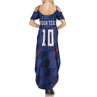 Croatia Football Custom Summer Maxi Dress Glagolitic Script Checkerboard Sporty Style Away Color