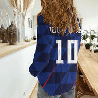 Croatia Football Custom Women Casual Shirt Glagolitic Script Checkerboard Sporty Style Away Color