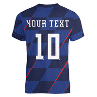Croatia Football Custom Women V-Neck T-Shirt Glagolitic Script Checkerboard Sporty Style Away Color