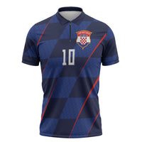 Croatia Football Custom Zipper Polo Shirt Glagolitic Script Checkerboard Sporty Style Away Color