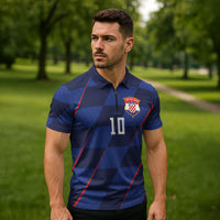 Croatia Football Custom Zipper Polo Shirt Glagolitic Script Checkerboard Sporty Style Away Color