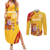 Custom Basketball Fan Jersey Spanish Couples Matching Summer Maxi Dress and Long Sleeve Button Shirt Royal Seal of España - Wonder Print Shop
