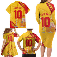 Custom Basketball Fan Jersey Spanish Family Matching Long Sleeve Bodycon Dress and Hawaiian Shirt Royal Seal of España - Wonder Print Shop
