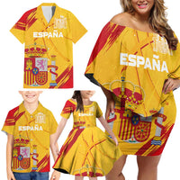 Custom Basketball Fan Jersey Spanish Family Matching Off Shoulder Short Dress and Hawaiian Shirt Royal Seal of España - Wonder Print Shop