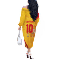 Custom Basketball Fan Jersey Spanish Off The Shoulder Long Sleeve Dress Royal Seal of España - Wonder Print Shop