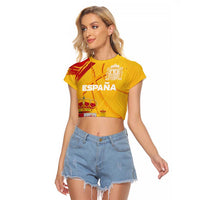 Custom Basketball Fan Jersey Spanish Raglan Cropped T Shirt Royal Seal of España - Wonder Print Shop