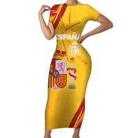 Custom Basketball Fan Jersey Spanish Short Sleeve Bodycon Dress Royal Seal of España - Wonder Print Shop