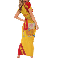 Custom Basketball Fan Jersey Spanish Short Sleeve Bodycon Dress Royal Seal of España - Wonder Print Shop