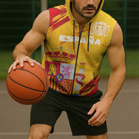Custom Basketball Fan Jersey Spanish Sleeveless Zip Hoodie Royal Seal of España - Wonder Print Shop