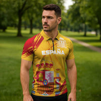 Custom Basketball Fan Jersey Spanish Zipper Polo Shirt Royal Seal of España - Wonder Print Shop