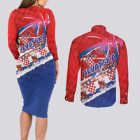 Basketball Fan Jersey Croatian Couples Matching Long Sleeve Bodycon Dress and Long Sleeve Button Shirt Hrvatska-The Chequered Ones - Wonder Print Shop