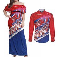 Basketball Fan Jersey Croatian Couples Matching Off Shoulder Maxi Dress and Long Sleeve Button Shirt Hrvatska-The Chequered Ones - Wonder Print Shop