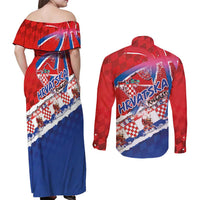 Basketball Fan Jersey Croatian Couples Matching Off Shoulder Maxi Dress and Long Sleeve Button Shirt Hrvatska-The Chequered Ones - Wonder Print Shop