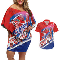 Basketball Fan Jersey Croatian Couples Matching Off Shoulder Short Dress and Hawaiian Shirt Hrvatska-The Chequered Ones - Wonder Print Shop