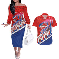 Basketball Fan Jersey Croatian Couples Matching Off The Shoulder Long Sleeve Dress and Hawaiian Shirt Hrvatska-The Chequered Ones - Wonder Print Shop