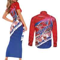 Basketball Fan Jersey Croatian Couples Matching Short Sleeve Bodycon Dress and Long Sleeve Button Shirt Hrvatska-The Chequered Ones - Wonder Print Shop