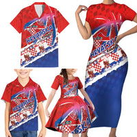 Basketball Fan Jersey Croatian Family Matching Short Sleeve Bodycon Dress and Hawaiian Shirt Hrvatska-The Chequered Ones - Wonder Print Shop