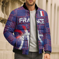 Custom Basketball Fan Jersey French Bomber Puffer Jacket Paris Architectural Heritage Checkered Style - Wonder Print Shop