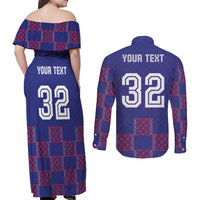 Custom Basketball Fan Jersey French Couples Matching Off Shoulder Maxi Dress and Long Sleeve Button Shirt Paris Architectural Heritage Checkered Style - Wonder Print Shop