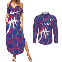 Custom Basketball Fan Jersey French Couples Matching Summer Maxi Dress and Long Sleeve Button Shirt Paris Architectural Heritage Checkered Style - Wonder Print Shop