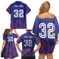 Custom Basketball Fan Jersey French Family Matching Off Shoulder Short Dress and Hawaiian Shirt Paris Architectural Heritage Checkered Style - Wonder Print Shop