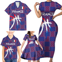 Custom Basketball Fan Jersey French Family Matching Short Sleeve Bodycon Dress and Hawaiian Shirt Paris Architectural Heritage Checkered Style - Wonder Print Shop