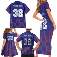 Custom Basketball Fan Jersey French Family Matching Short Sleeve Bodycon Dress and Hawaiian Shirt Paris Architectural Heritage Checkered Style - Wonder Print Shop