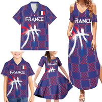 Custom Basketball Fan Jersey French Family Matching Summer Maxi Dress and Hawaiian Shirt Paris Architectural Heritage Checkered Style - Wonder Print Shop