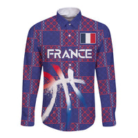 Custom Basketball Fan Jersey French Long Sleeve Button Shirt Paris Architectural Heritage Checkered Style - Wonder Print Shop