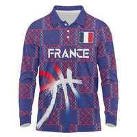 Custom Basketball Fan Jersey French Long Sleeve Polo Shirt Paris Architectural Heritage Checkered Style - Wonder Print Shop