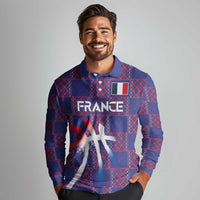 Custom Basketball Fan Jersey French Long Sleeve Polo Shirt Paris Architectural Heritage Checkered Style - Wonder Print Shop
