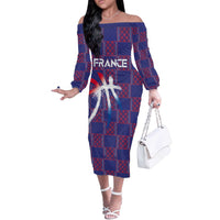 Custom Basketball Fan Jersey French Off The Shoulder Long Sleeve Dress Paris Architectural Heritage Checkered Style - Wonder Print Shop
