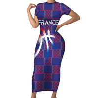 Custom Basketball Fan Jersey French Short Sleeve Bodycon Dress Paris Architectural Heritage Checkered Style - Wonder Print Shop
