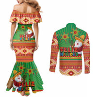 Mexico Couples Matching Mermaid Dress and Long Sleeve Button Shirt Feliz Navidad Aztec Geometric Pattern