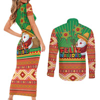 Mexico Couples Matching Short Sleeve Bodycon Dress and Long Sleeve Button Shirt Feliz Navidad Aztec Geometric Pattern - Wonder Print Shop