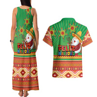 Mexico Couples Matching Tank Maxi Dress and Hawaiian Shirt Feliz Navidad Aztec Geometric Pattern - Wonder Print Shop