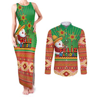 Mexico Couples Matching Tank Maxi Dress and Long Sleeve Button Shirt Feliz Navidad Aztec Geometric Pattern - Wonder Print Shop
