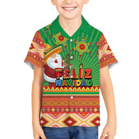 Mexico Kid Hawaiian Shirt Feliz Navidad Aztec Geometric Pattern - Wonder Print Shop