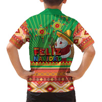 Mexico Kid Hawaiian Shirt Feliz Navidad Aztec Geometric Pattern - Wonder Print Shop