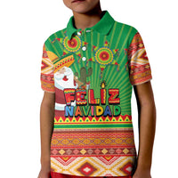 Mexico Kid Polo Shirt Feliz Navidad Aztec Geometric Pattern - Wonder Print Shop