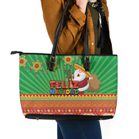 Mexico Leather Tote Bag Feliz Navidad Aztec Geometric Pattern - Wonder Print Shop
